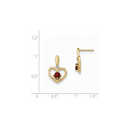 14K Gelbgold Granat und Echt Diamant Herz Stecker Ohrhänger