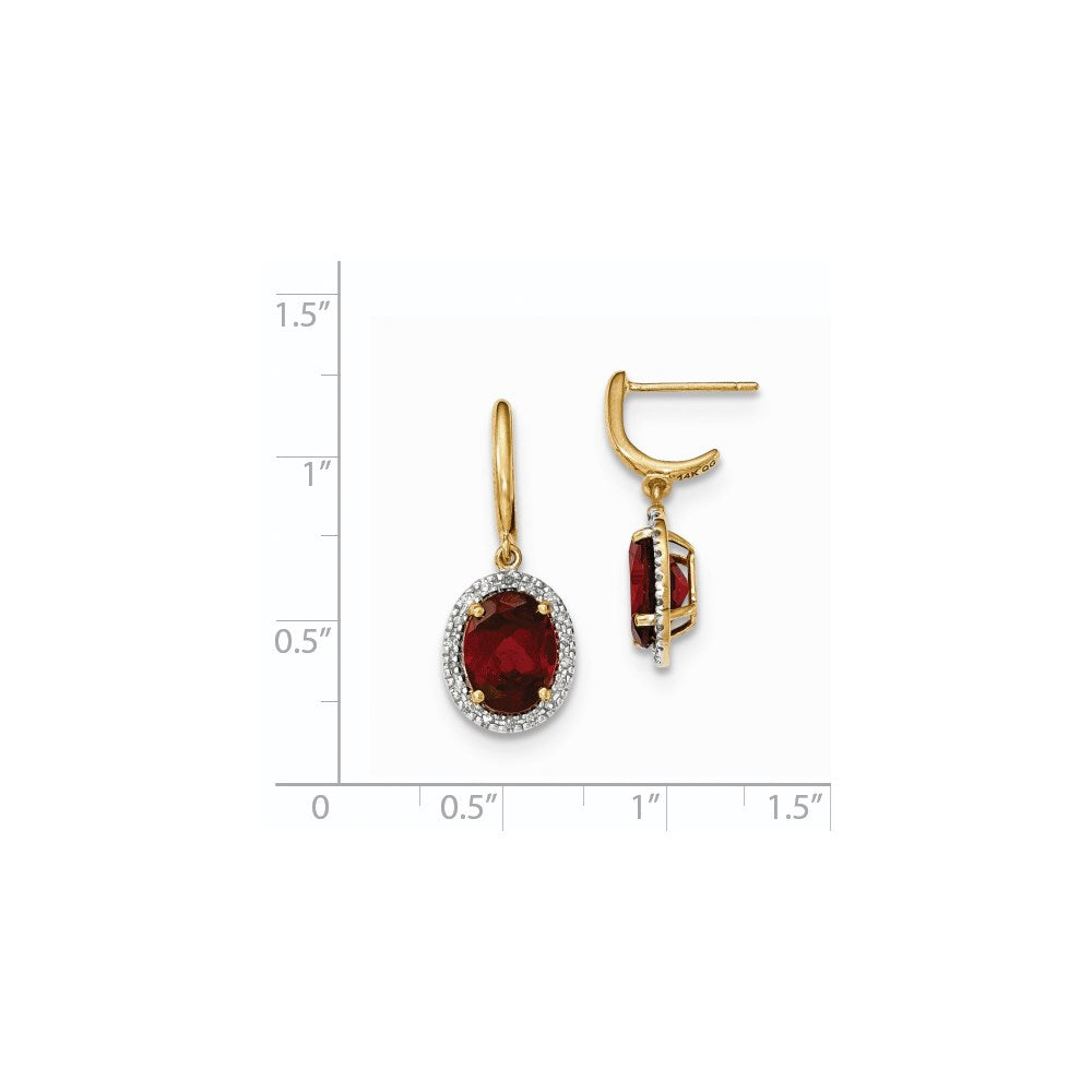 14K Gelbgold Granat mit Echt Diamant Heiligenschein Stecker Ohrhänger