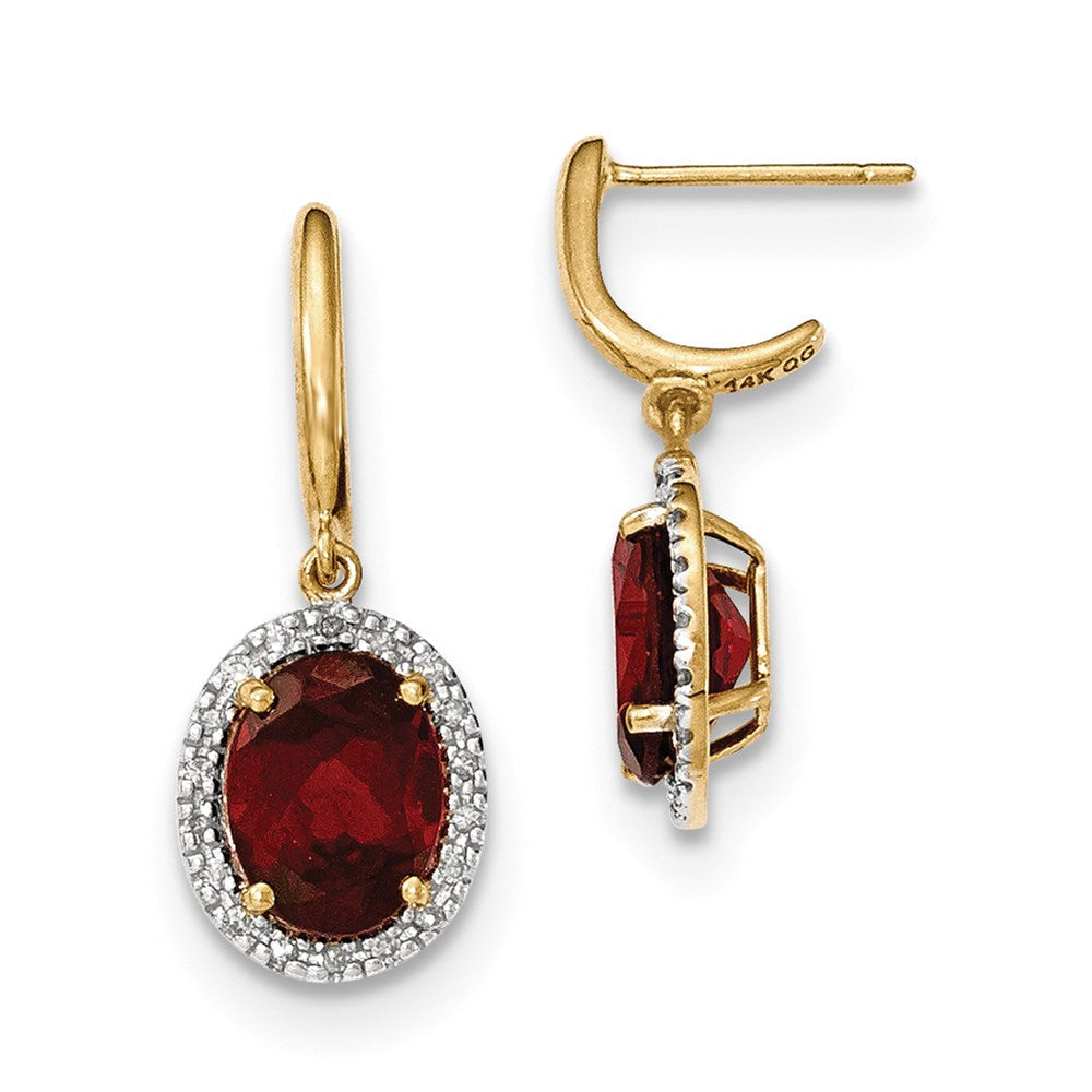 14K Gelbgold Granat mit Echt Diamant Heiligenschein Stecker Ohrhänger