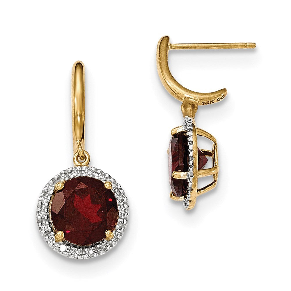 14K Gelbgold Granat mit Echt Diamant Heiligenschein Stecker Ohrhänger