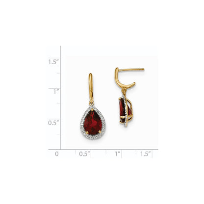 14K Gelbgold Granat mit Echt Diamant Heiligenschein Stecker Ohrhänger