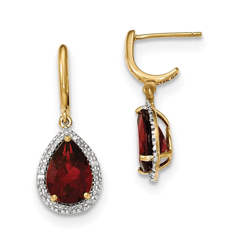 14K Gelbgold Granat mit Echt Diamant Heiligenschein Stecker Ohrhänger