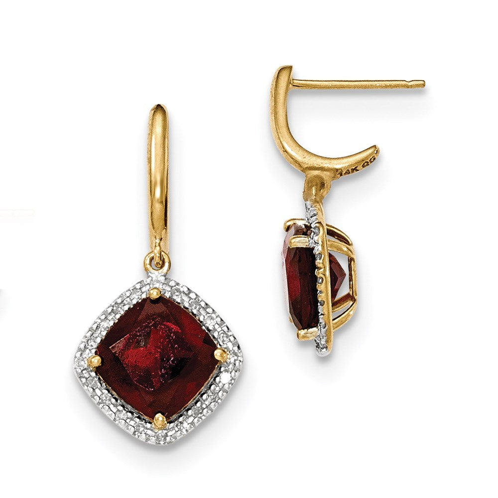 14K Gelbgold Granat mit Echt Diamant Heiligenschein Stecker Ohrhänger