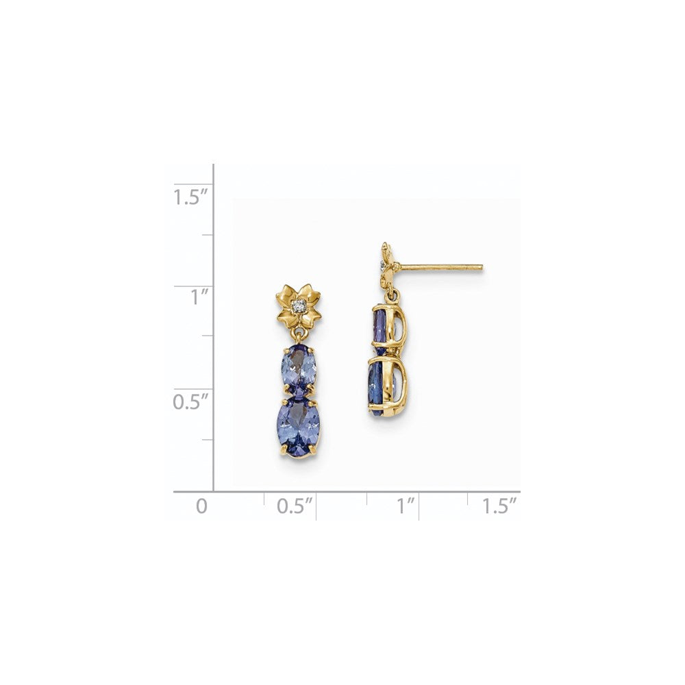 14K Gelbgold Tansanit und Diamant Stecker Ohrhänger