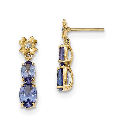 14K Gelbgold Tansanit und Diamant Stecker Ohrhänger