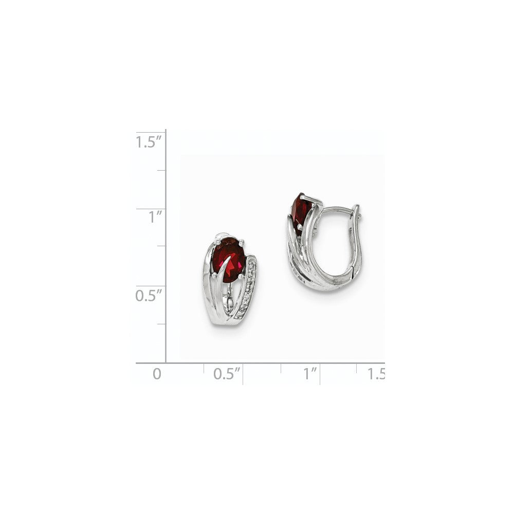 14K Weißgold Echt Diamant & Granat Poliert Klappbar Creolen