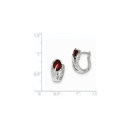 14K Weißgold Echt Diamant & Granat Poliert Klappbar Creolen