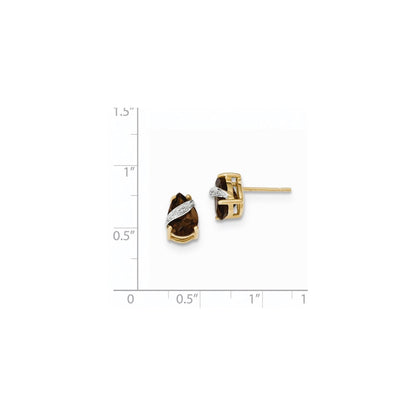 14K Smok Gelbgold Quarz und Echt Diamant Ohrstecker