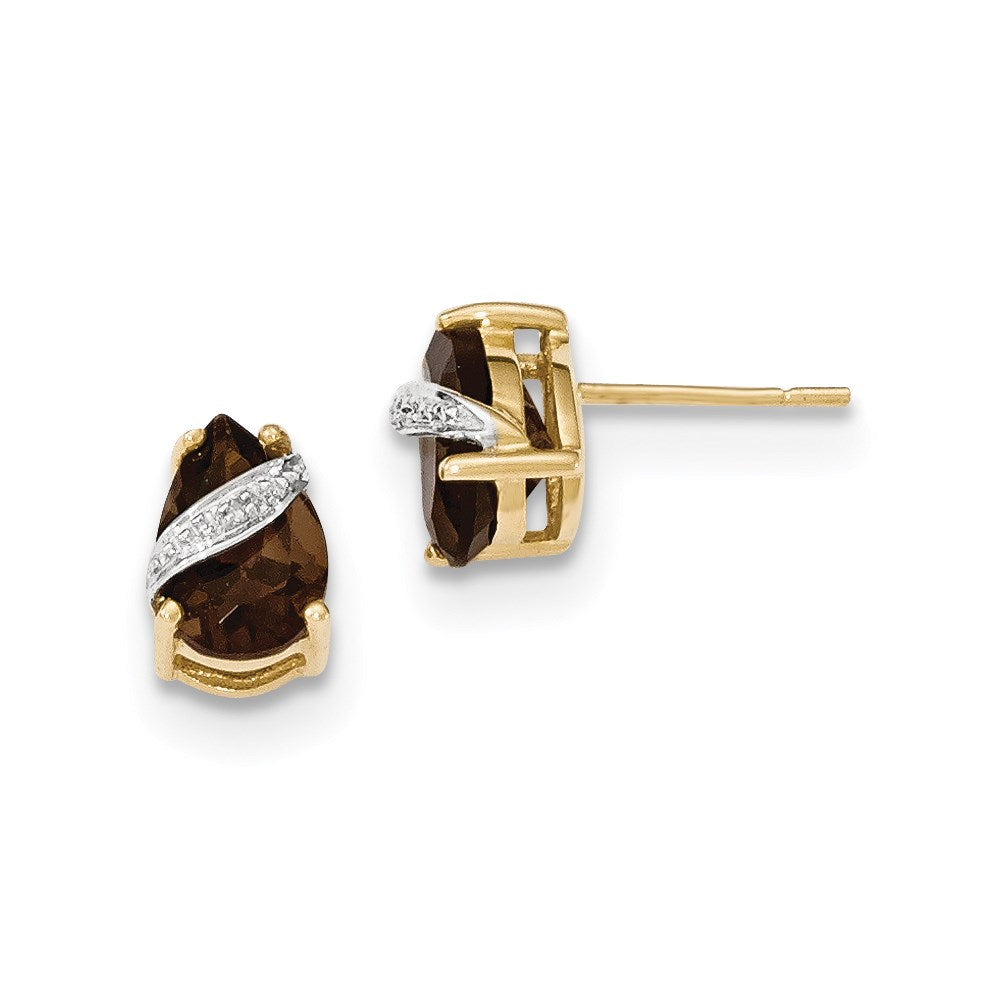14K Smok Gelbgold Quarz und Echt Diamant Ohrstecker