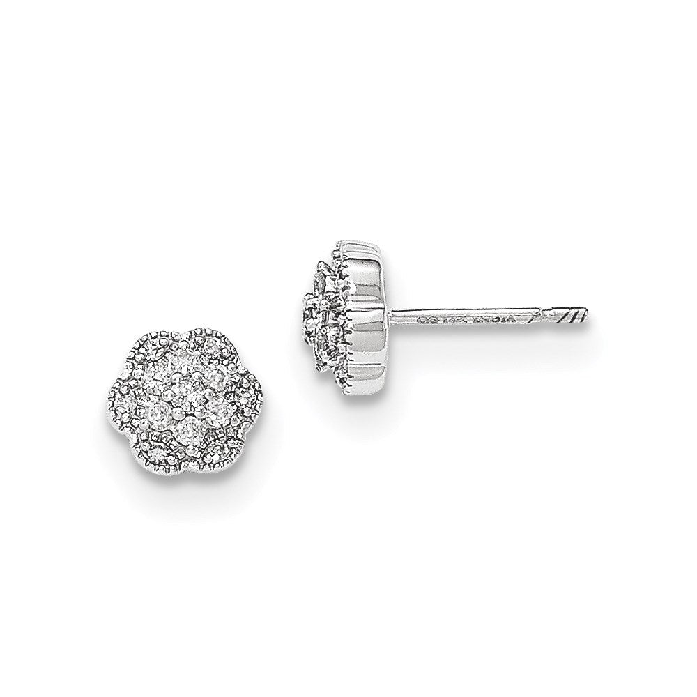 14K Weißgold Blüten-Ohrstecker mit echten Diamanten