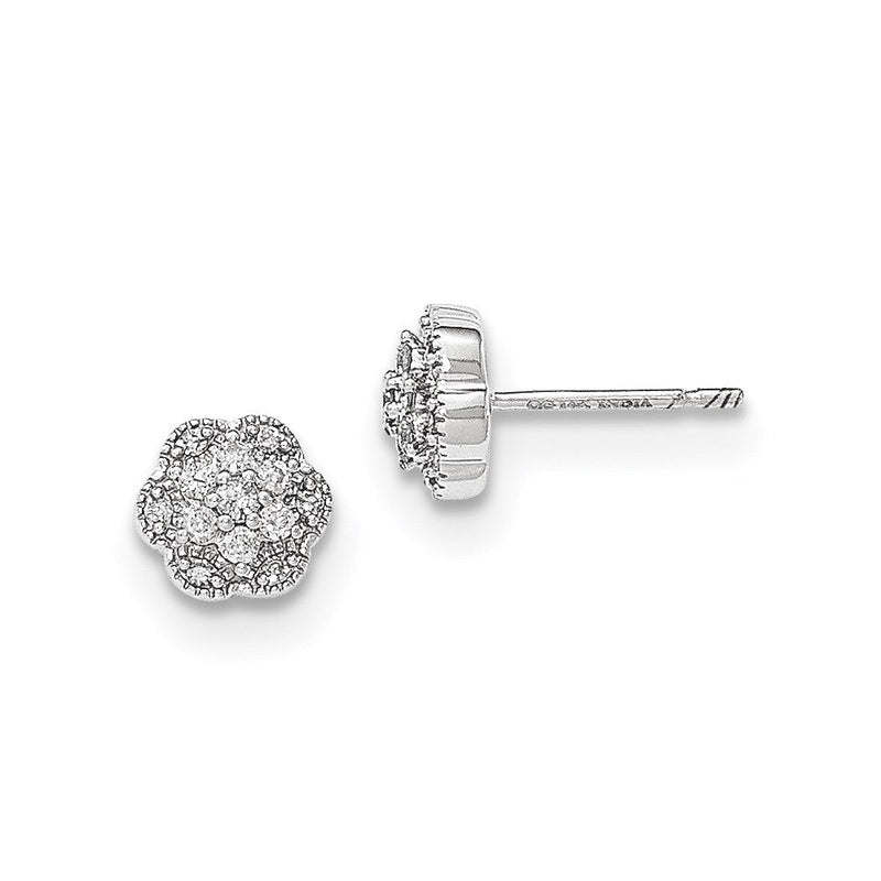 14K Weißgold Blüten-Ohrstecker mit echten Diamanten