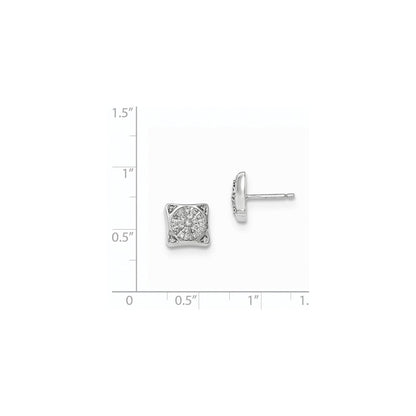 14K Weißgold Diamant-Ohrstecker rechteckig