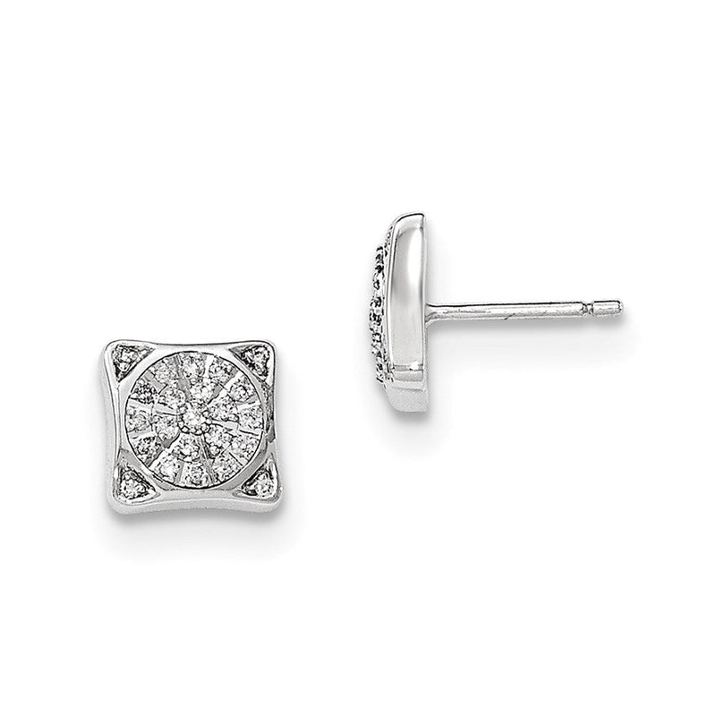 14K Weißgold Diamant-Ohrstecker rechteckig