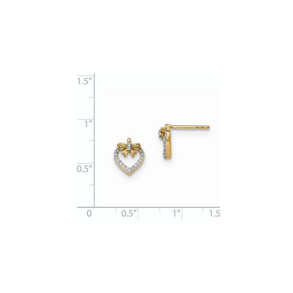 14K Gelbgold Ohrstecker mit poliertem Echt-Diamant-Herz und Schleife