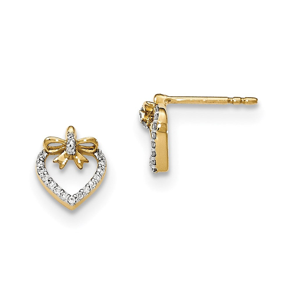 14K Gelbgold Ohrstecker mit poliertem Echt-Diamant-Herz und Schleife