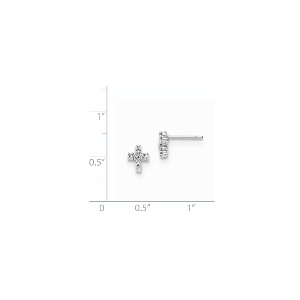 14K Weißgold Kreuz-Ohrstecker mit poliertem echtem Diamant