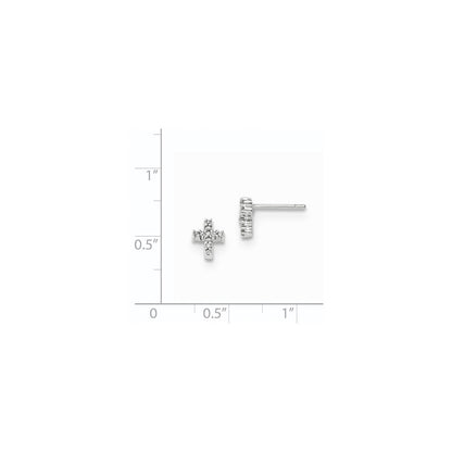 14K Weißgold Kreuz-Ohrstecker mit poliertem echtem Diamant