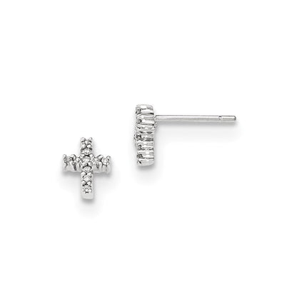 14K Weißgold Kreuz-Ohrstecker mit poliertem echtem Diamant