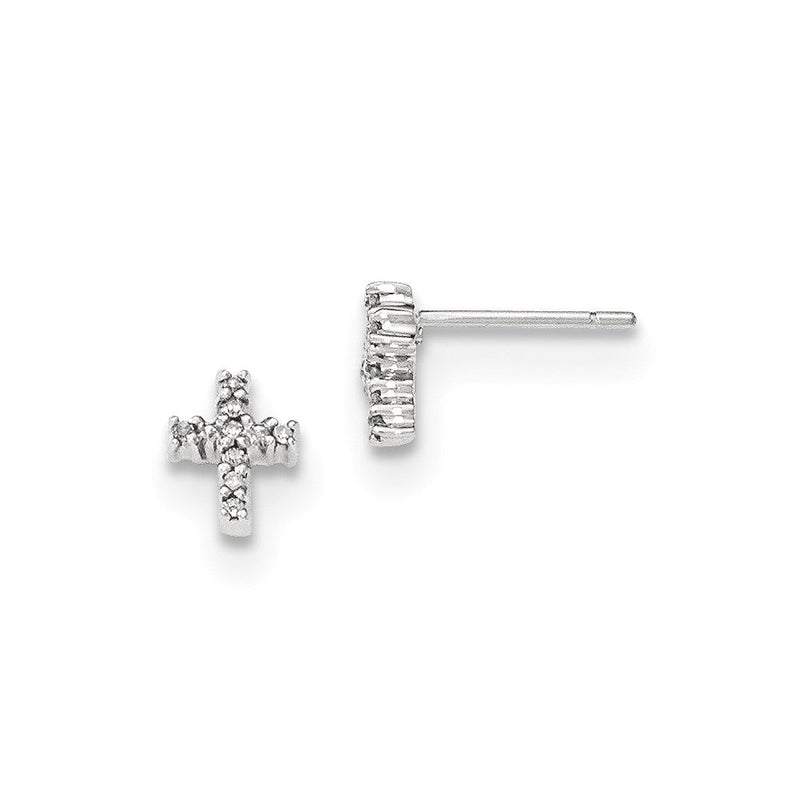 14K Weißgold Kreuz-Ohrstecker mit poliertem echtem Diamant