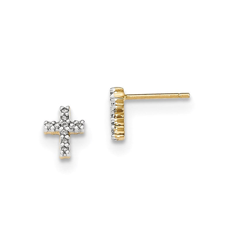 14K Gelbgold Diamant-Kreuz-Ohrstecker, poliert