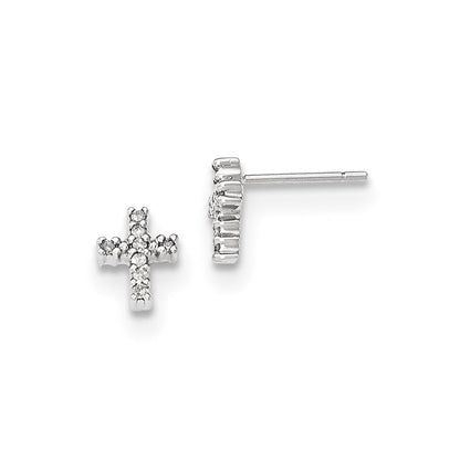 14K Weißgold Ohrstecker Kreuz poliert mit echten Diamanten