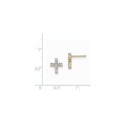 14K Gelbgold Ohrstecker mit poliertem Kreuz und echten Diamanten