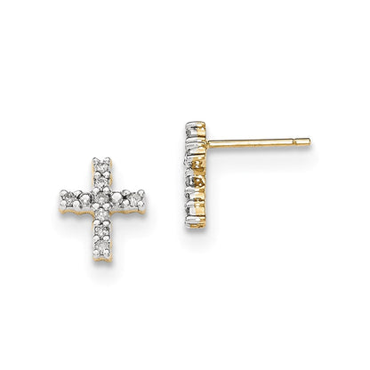 14K Gelbgold Ohrstecker mit poliertem Kreuz und echten Diamanten
