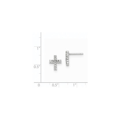 14K Weißgold Polierte Diamant-Kreuz-Ohrstecker