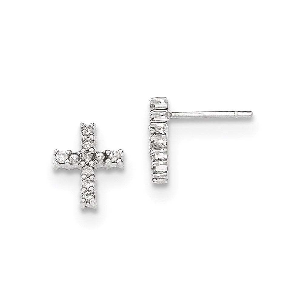 14K Weißgold Polierte Diamant-Kreuz-Ohrstecker