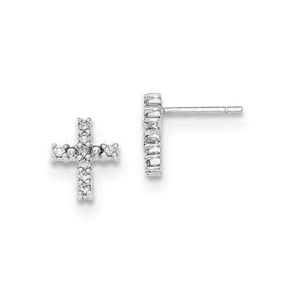 14K Weißgold Polierte Diamant-Kreuz-Ohrstecker