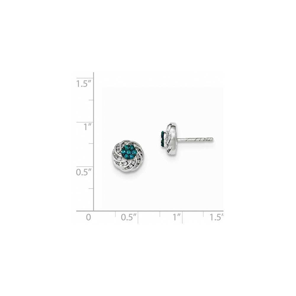 14K Weißgold Ohrringe mit runden Diamanten in Blau und Weiß, Stecker