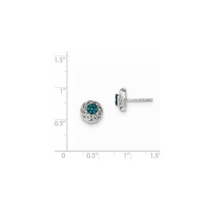 14K Weißgold Ohrringe mit runden Diamanten in Blau und Weiß, Stecker