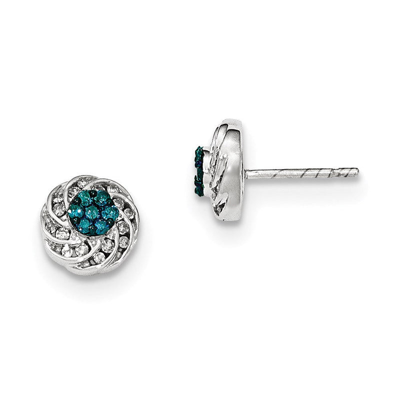 14K Weißgold Ohrringe mit runden Diamanten in Blau und Weiß, Stecker