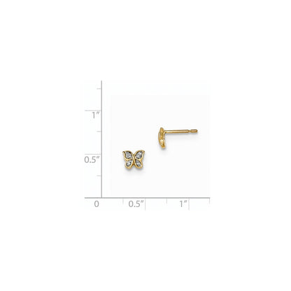 14K Gelbgold Ohrstecker Schmetterling mit echten Diamanten in Pavé-Fassung