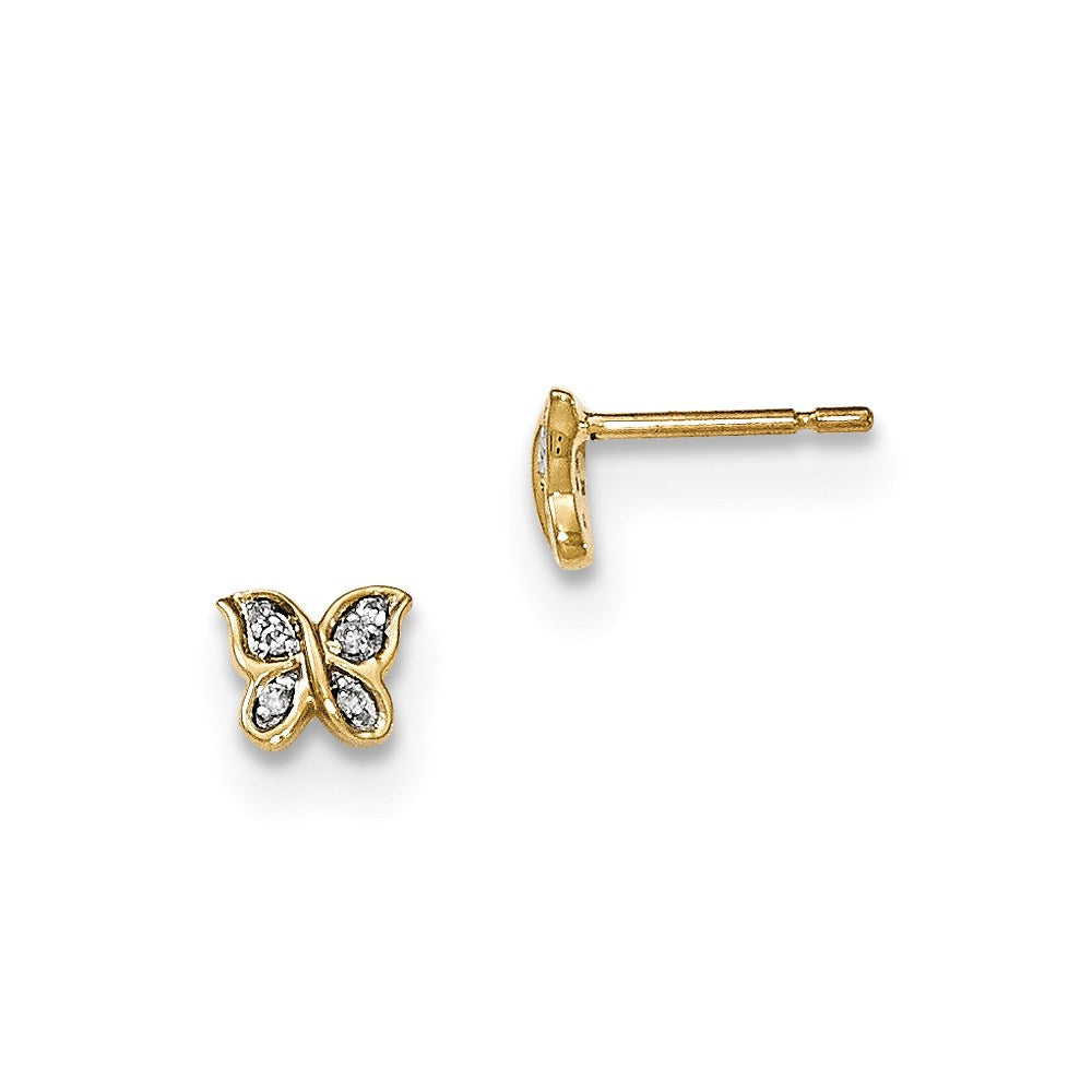 14K Gelbgold Ohrstecker Schmetterling mit echten Diamanten in Pavé-Fassung