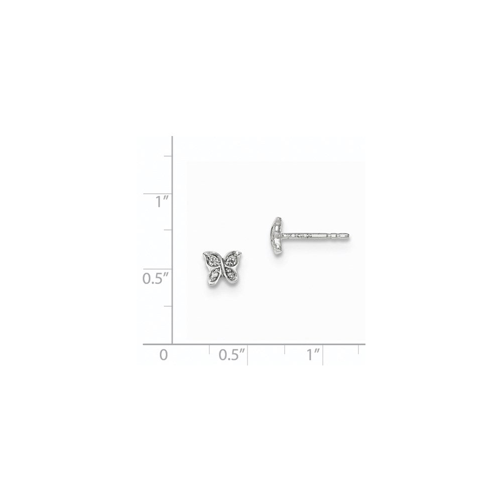 14K Weißgold Ohrstecker mit echten Diamanten, Schmetterling-Design