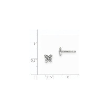 14K Weißgold Ohrstecker mit echten Diamanten, Schmetterling-Design