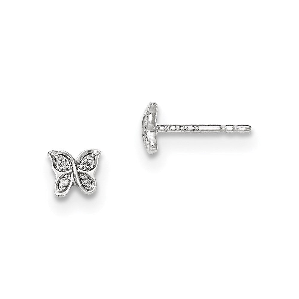 14K Weißgold Ohrstecker mit echten Diamanten, Schmetterling-Design