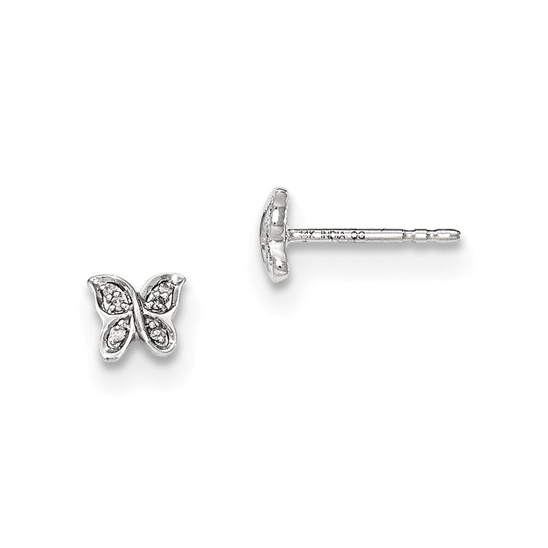14K Weißgold Ohrstecker mit echten Diamanten, Schmetterling-Design