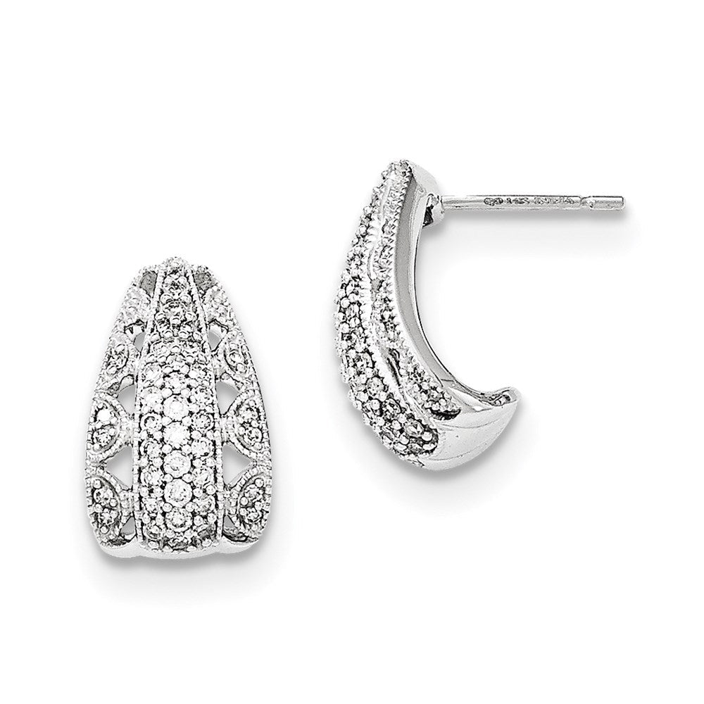 14K Weißgold Diamant-J-Creolen mit Steckverschluss