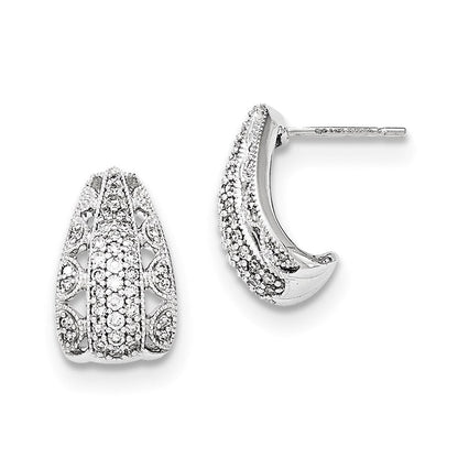 14K Weißgold Diamant-J-Creolen mit Steckverschluss