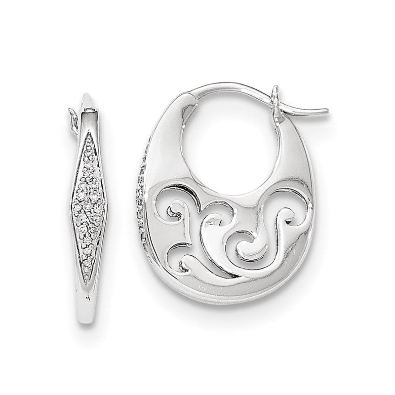 14K Weißgold Diamant-Creolen mit ovalem Cut-out-Design