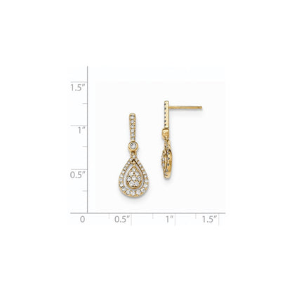 14K Gelbgold Ohrhänger mit echten Diamanten, Tropfen-Design, Fantasie-Form, Ohrstecker-Verschluss