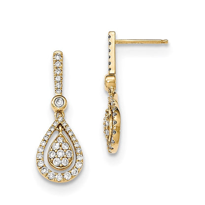 14K Gelbgold Ohrhänger mit echten Diamanten, Tropfen-Design, Fantasie-Form, Ohrstecker-Verschluss