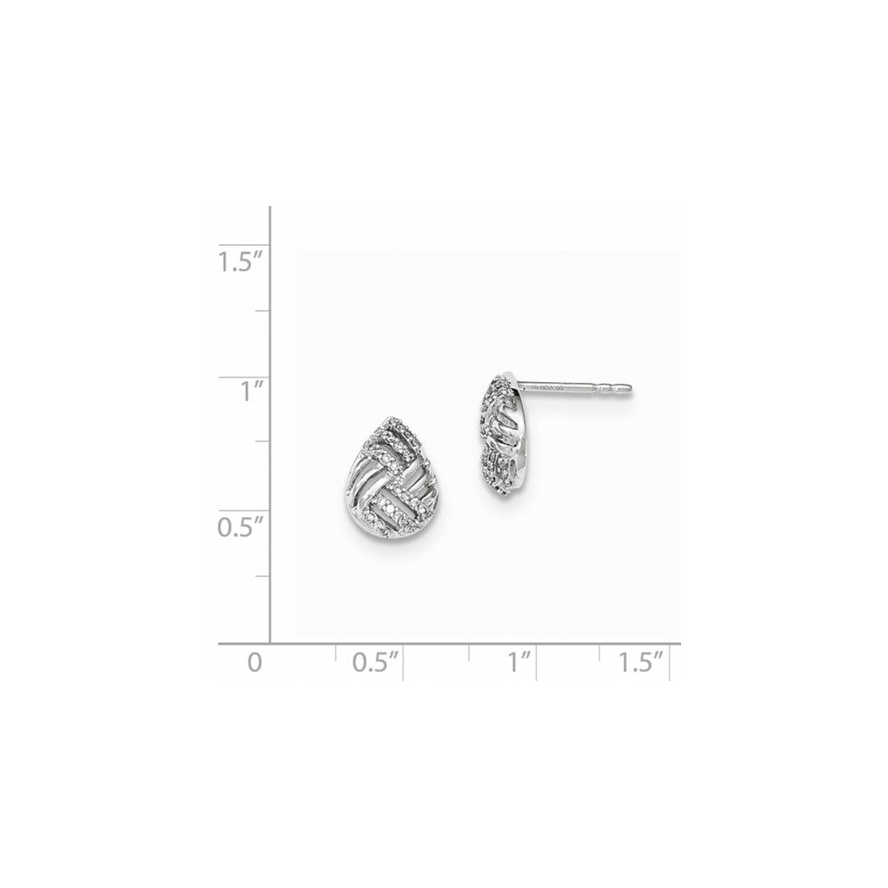 14K Weißgold Ohrringe mit Tropfenform, poliert, gewölbt, mit echten Diamanten, Stecker