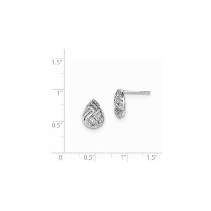 14K Weißgold Ohrringe mit Tropfenform, poliert, gewölbt, mit echten Diamanten, Stecker