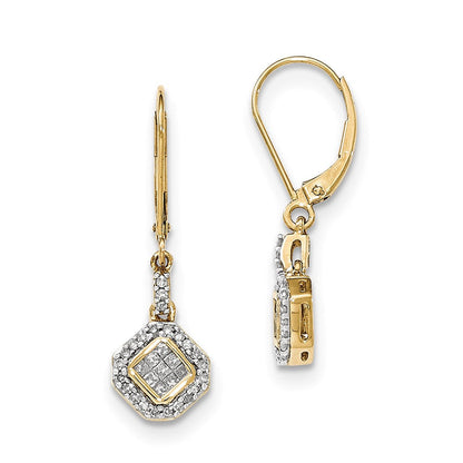 14K Gelbgold Creolen-Ohrhänger mit Scharnier, poliert, mit echten Diamanten