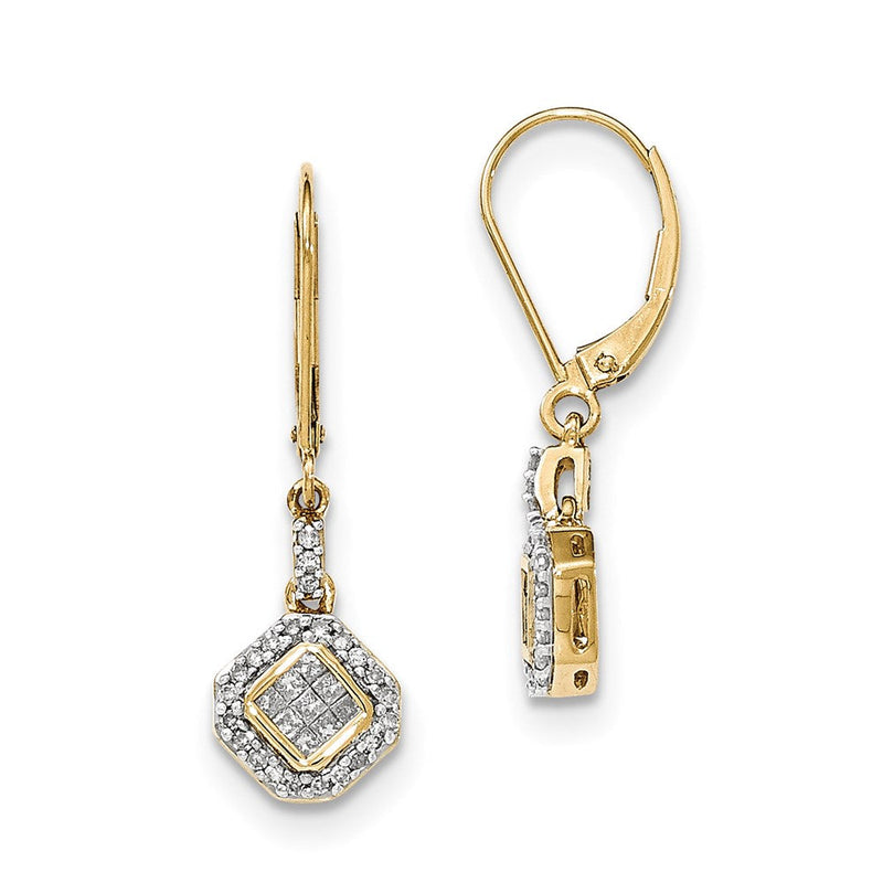 14K Gelbgold Creolen-Ohrhänger mit Scharnier, poliert, mit echten Diamanten