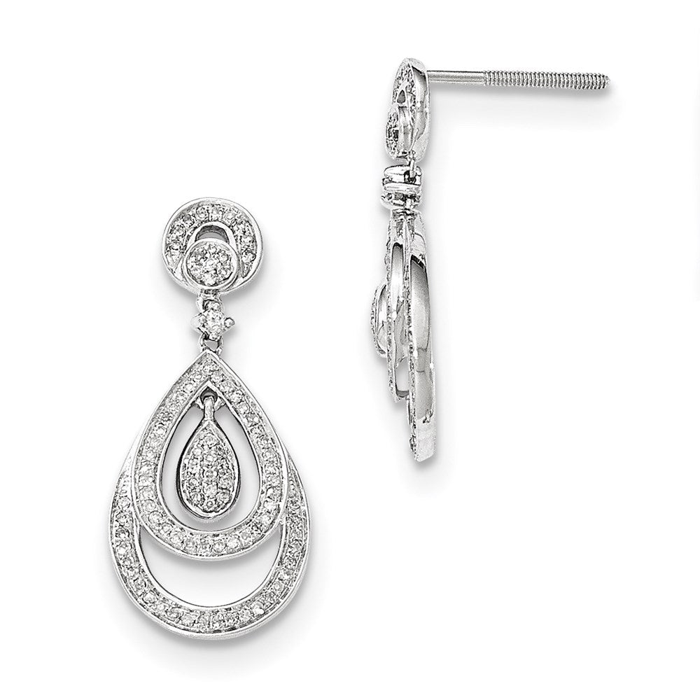 14K Weißgold Ohrhänger mit echten Diamanten in Tropfenform, Stecker
