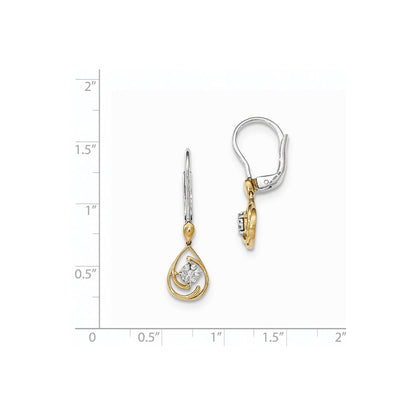 14K Gelbgold Zweifarbige Echte Diamant-Tropfen-Ohrhänger mit Leverback-Verschluss